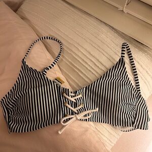 Navy Blue Striped Bikini Top
